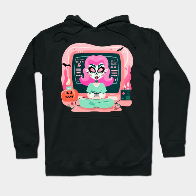 Halloween Console Zombie Video Gamer Girl Hoodie by enchantedrealm